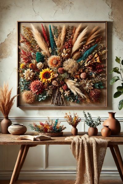 Quadro con Fiori Essiccati e Colorati
