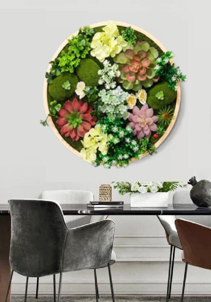 Marco circular plantas suculentas y grasas artificiales