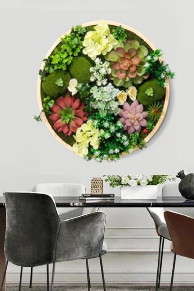 Cadre circulaire plantes succulentes et graisses artificielles