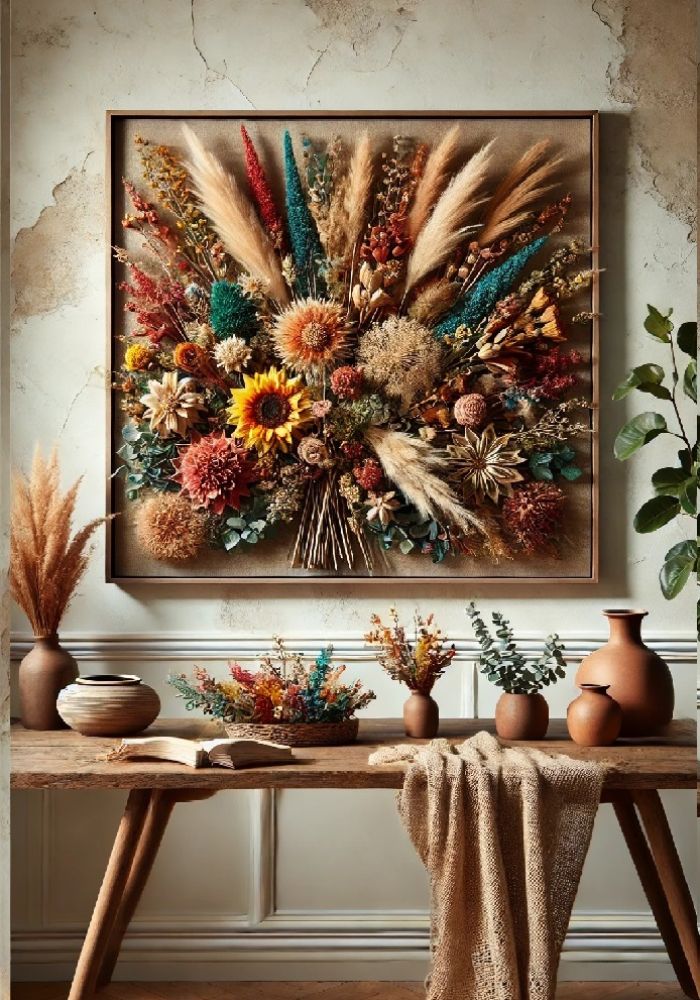 Picture with dried and colorful flowers